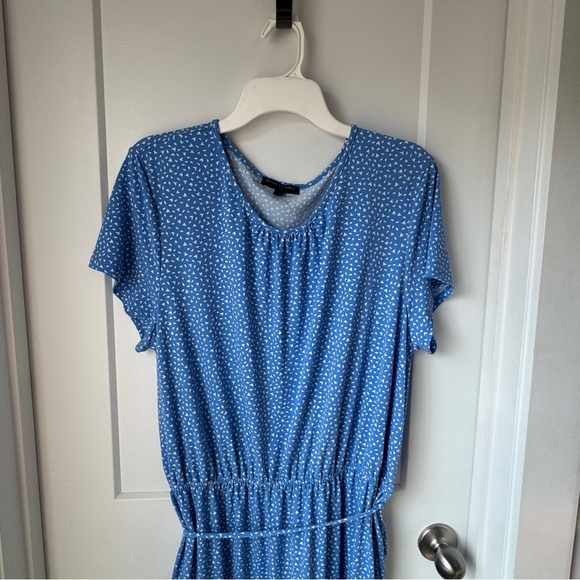 Banana Republic Women’s Belted Blue White Floral Dress XL Polyester-Spandex Chic - Picture 7 of 12